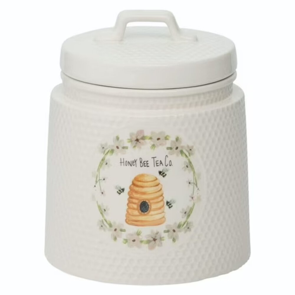 Transpac Dolomite Honey Bee Tea Co. Large Cookie Jar - Nicely Decorated
